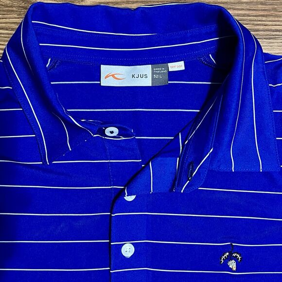 KJUS Polo Shirt Mens 52 Large Blue Stripe Golf Performance Pullover Short Sleeve - Picture 3 of 7